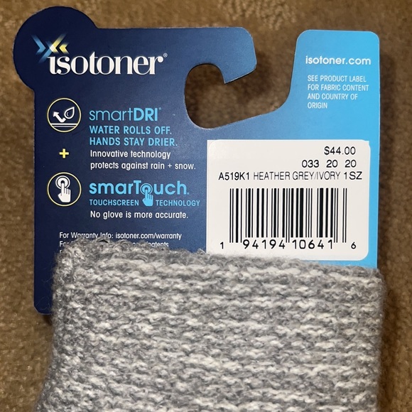 NWT Isotoner Gray Touchscreen SmartDri Gloves, OS - Picture 4 of 4